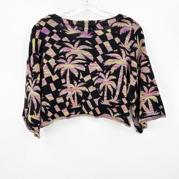 Urban Outfitters Women Cropped Sweater S Palm Tree Boxy Tropical Retro Y2K Artsy - Picture 2 of 5